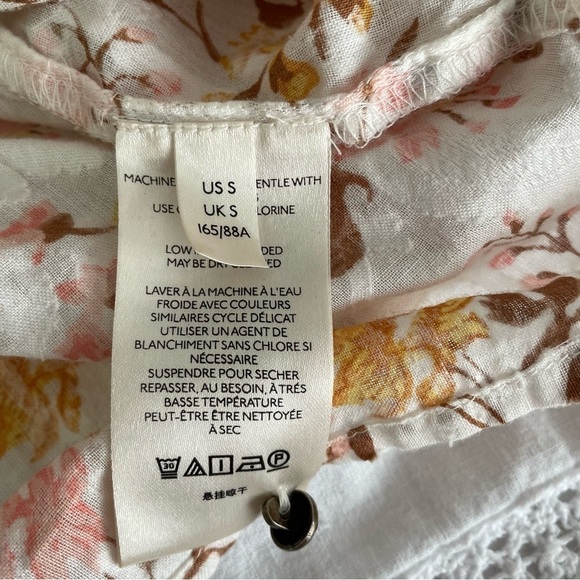 Anthropologie SMALL Harmony Lace Peasant Blouse in Orange Pink Floral Print - Picture 8 of 9